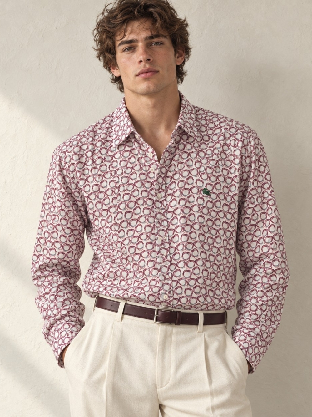 Etro Men’s Cotton Geometric Circle Print Button-Down Shirt Made in Italy Size M